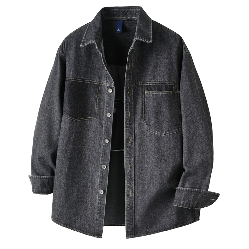 

Men Spring Autumn Streetwear Washed Denim Loose Casual Long Sleeve Cargo Shirt Cityboy Japanese Vintage Jeans Shirts