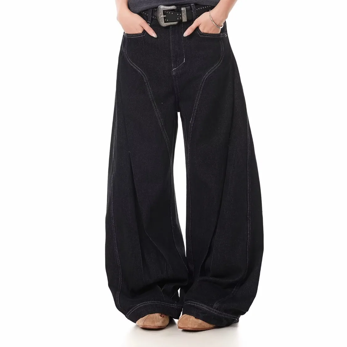 

Retro Deconstructed Jeans for Women High Street Loose Fit Wide Leg Straight Denim Pants Trendy Raw Hem Distressed Vintage Jeans
