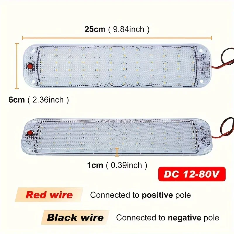 Car Panel Light 72LED Highlighted Truck Compartment Lights 12-80V Ultra-thin Cab Reading Lights Boat Camper Truck RV Boat Campe