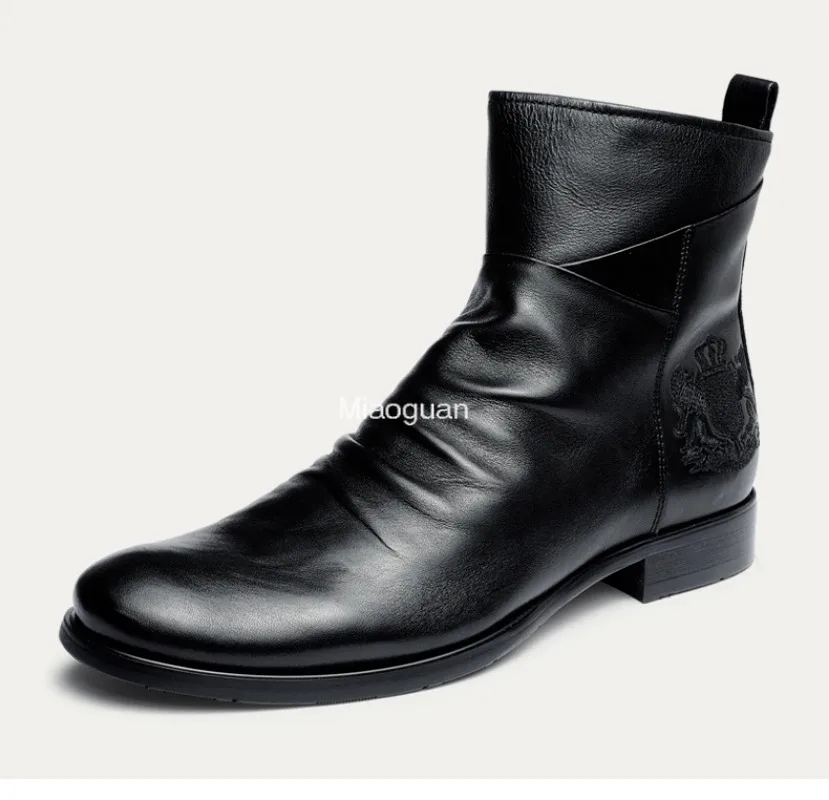 Handmade High Quality Side Zipper Plus Size Boots Men\'s Leather Boots Comfort Boots Fashion Leather Concise Leisure Design Boots