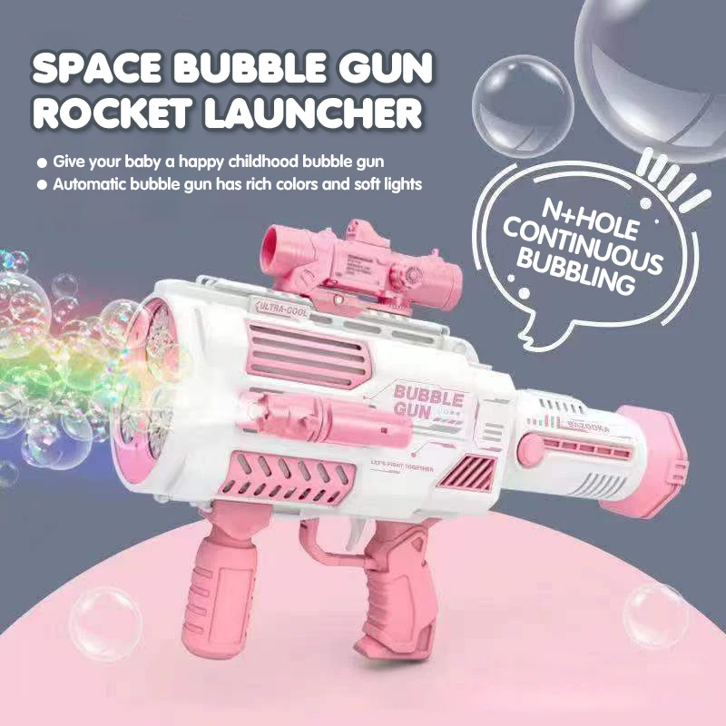 

N-Hole Electric Bubble Gun for Kids Space Rocket Launcher Bubbles Machine Soap Blower with Light Outdoor Games Children Gift