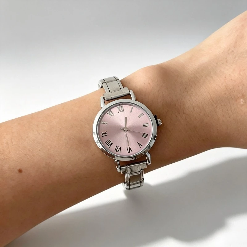 Classic Roman Numeral Trendy Colorful Ladies Modular Watch Round Dial Detachable Stainless Steel Strap Daily Casual Quartz Watch