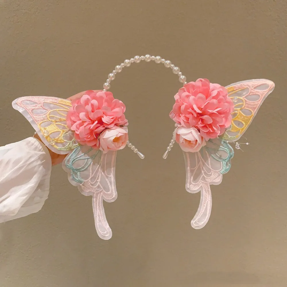 

Fairy Mesh Elf Ear Butterfly Headband Lolita Pearl Children's Hair Hoop Hair Ornaments Headwear Princess Headband Cosplay