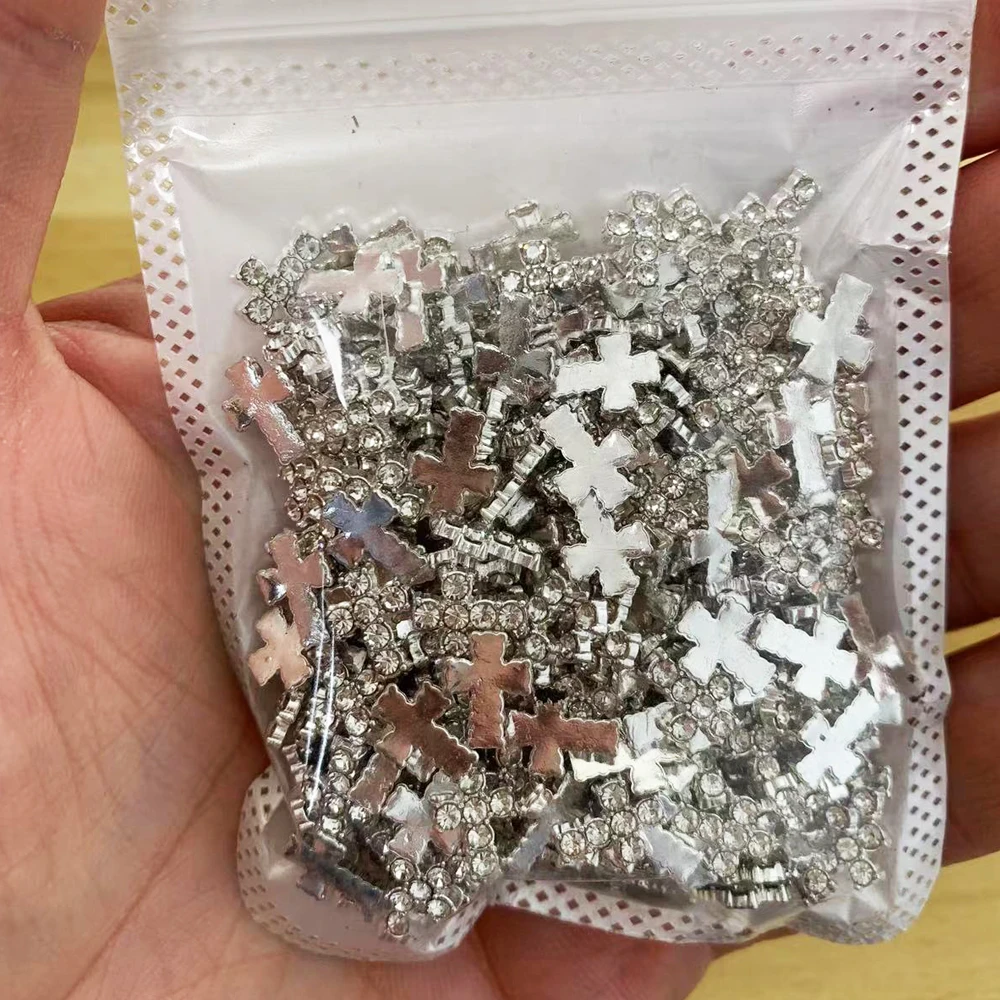 Breloque croix pour ongles en argent, biscuits astronomiques de luxe, décoration d'art d'ongle, croix punk 3D, fournitures de manucure bricolage, 10 pièces