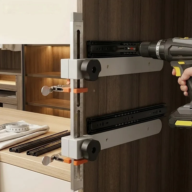 Drawer Slide Rail Installation Tool Cabinet Wardrobe Positioning Aid Punching Fixing Device for Furniture Assembly Hardware