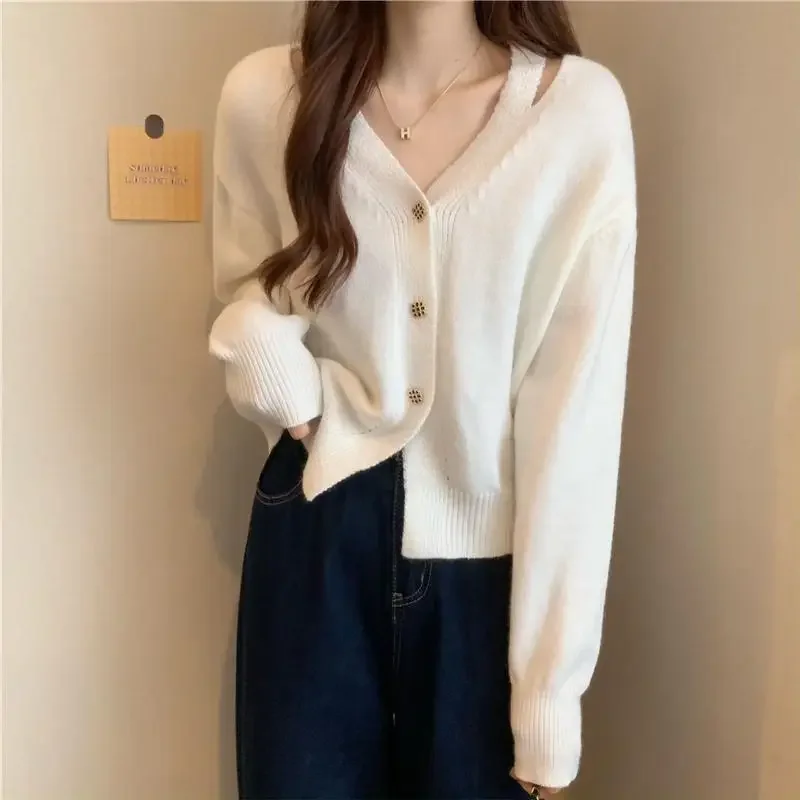 Knitted Top for Women Cardigan Ladies Sweaters Short Off The Shoulder Crop Yellow Clothes Streetwear Modern Crochet New Knitwear