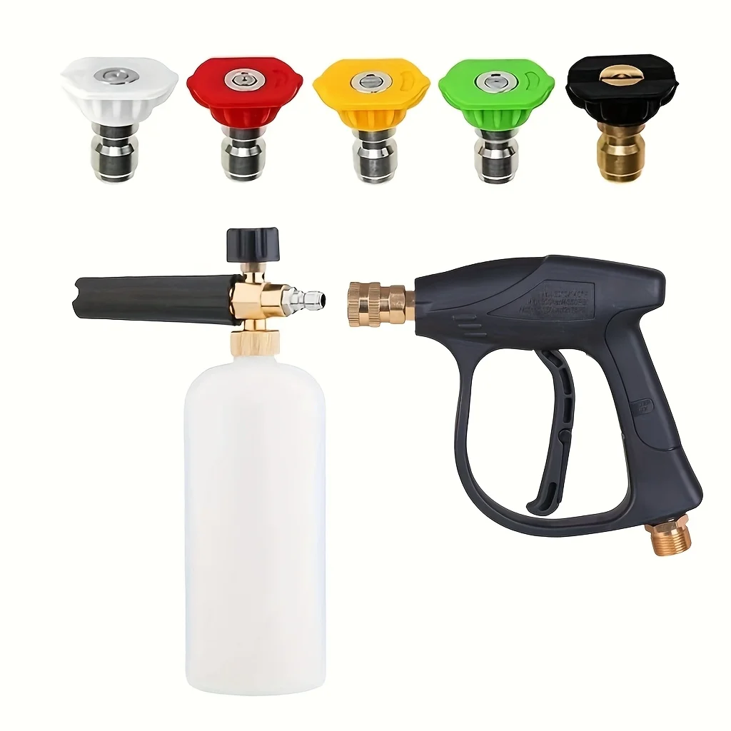 

High Pressure Washer Gun Car Wash Kit with 5 Color Nozzles Foam Pot M22-14 Connector for Car Cleaning & Floor Washing