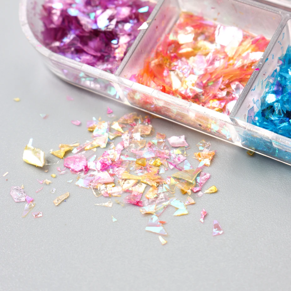 Papier de coquille de paillettes d'ongle, conception de luxe, démontrent irréguliers, paillettes colorées mélangées, holographique, grosses décorations d'art de manucure, pièces