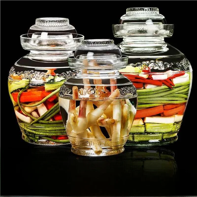 

Extra Thick Glass Kimchi Jar Large Size Sealed with Lid Home Use Preserved Vegetable Cylinder Luxury Style Heat Generating