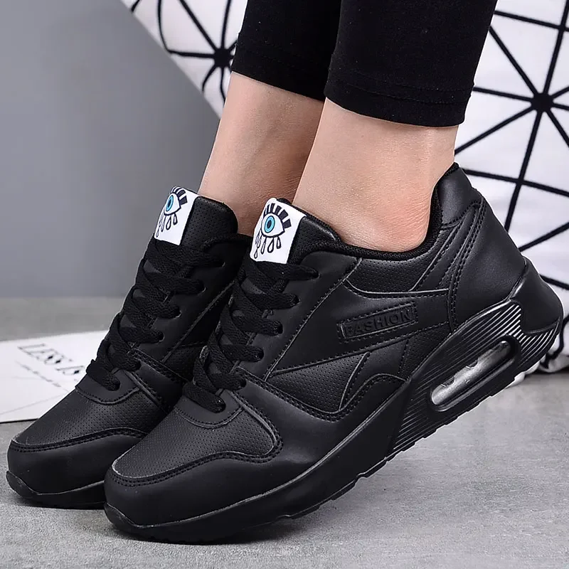 Women Fashion Sneakers Air Cushion Sports Shoes Pu Leather Blue Shoes White Pink Outdoor Walking Jogging Shoes Female Trainers