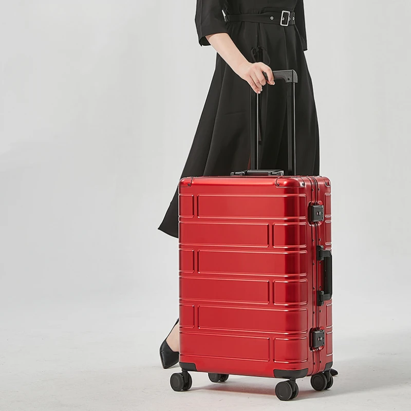 Valise à roulettes tout aluminium pour femme, roue universelle, mode féminine, valise à roulettes, mot de passe 24 ", valise légère 20", unisexe