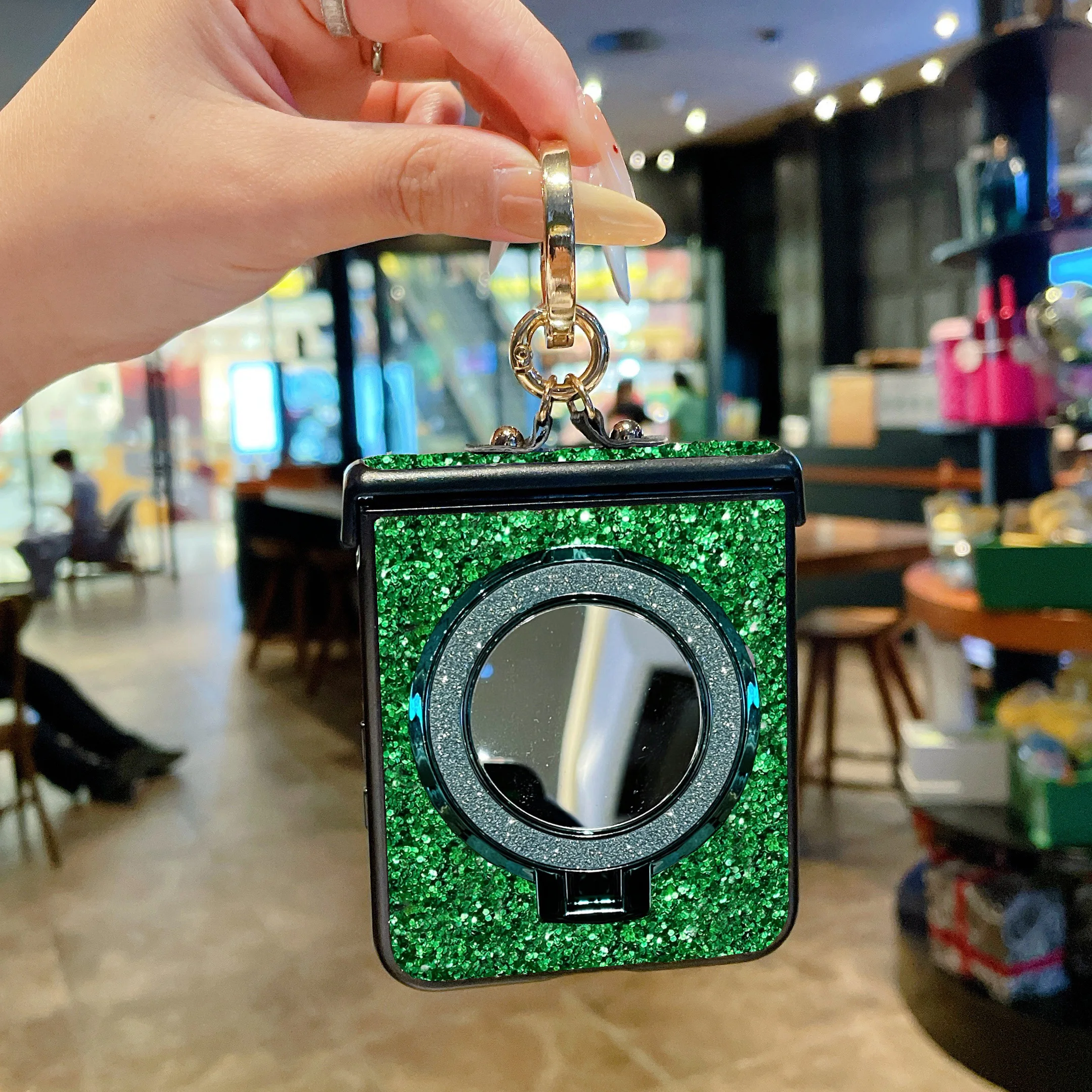 Kunststein-Ringhalter Luxuriöse Funkelnde Hartschalen-Handyhülle für Samsung Galaxy Z Flip 8 6 5 4 3 Flip7 FE mit Magnetischem Spiegelständer – Detail 5