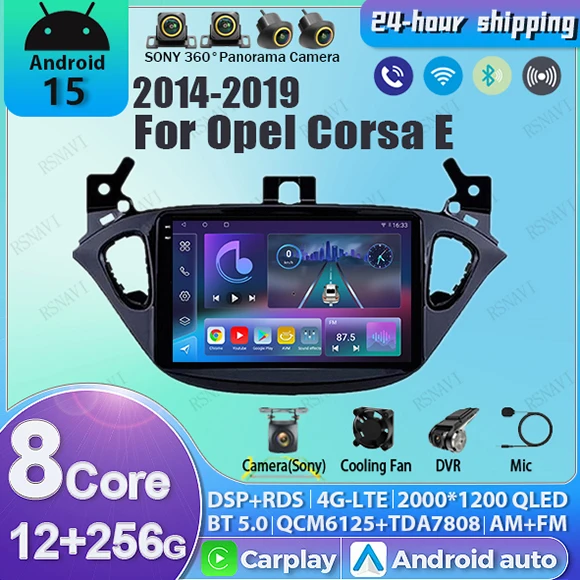 Android 16 For Opel Corsa E 2014 - 2019  Adam 2013-2016 2K QLED Stereo Car Multimedia Radio Video Player GPS AI Voice CarPlay 4G