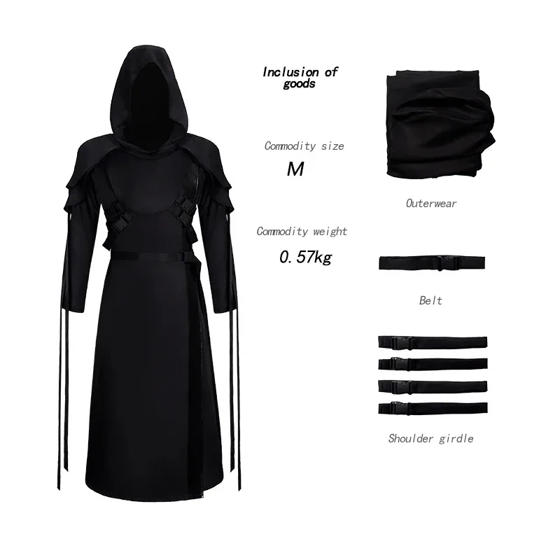 Capa negra medieval Danny Johnson disfraz de Cosplay Dead by Daylight DbD Halloween juego de terror capa bata con capucha para hombres y mujeres
