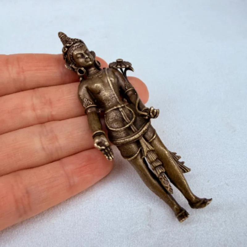Tibetan Style Antique Brass Padmapani Statue - Miniature Avalokitesvara Buddha, Creative Tabletop Decor Crafts