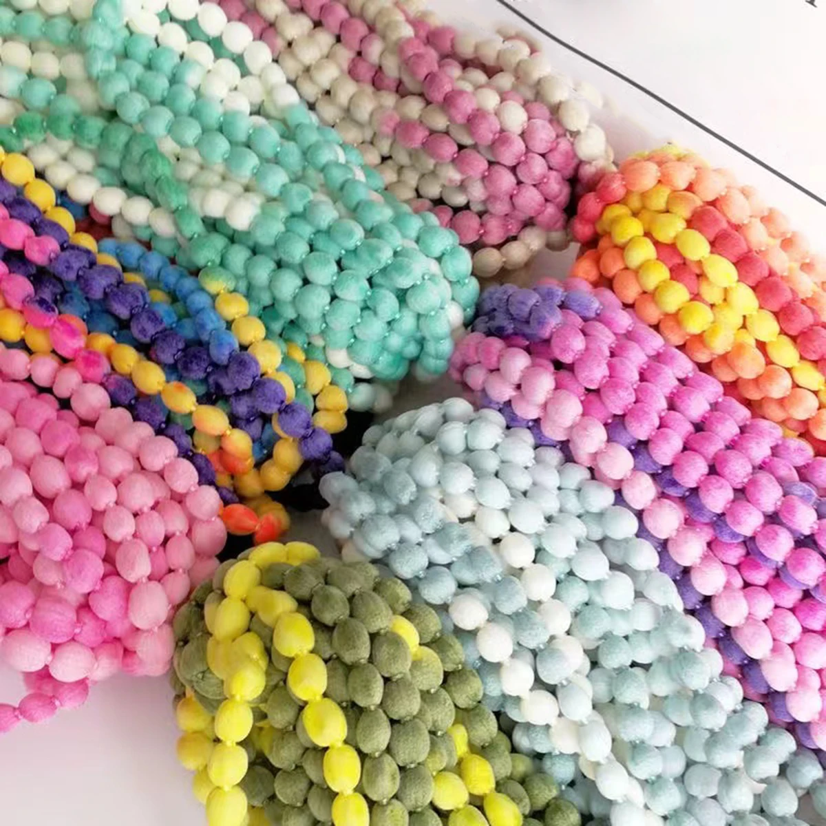 50G Macarone Polyester Bubbles Wool Crochet Yarn Candy Pompom Fancy Yarn for Hand Knitting Doll Hair Handbag Decorative Rope