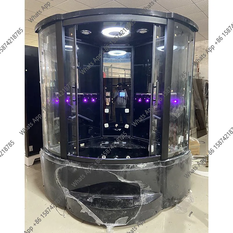 1.5M fan-shaped single double black luxury steam shower room bathroom surf bathtub closed integrated bath