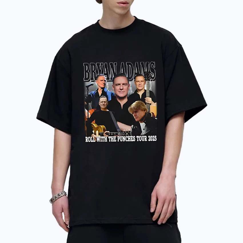 

Hot Singer Bryan Adams Tour 2025 New Graphics black short sleeve T-shirts Men Women Fashion Cotton T shirt Unisex Oversized Tops