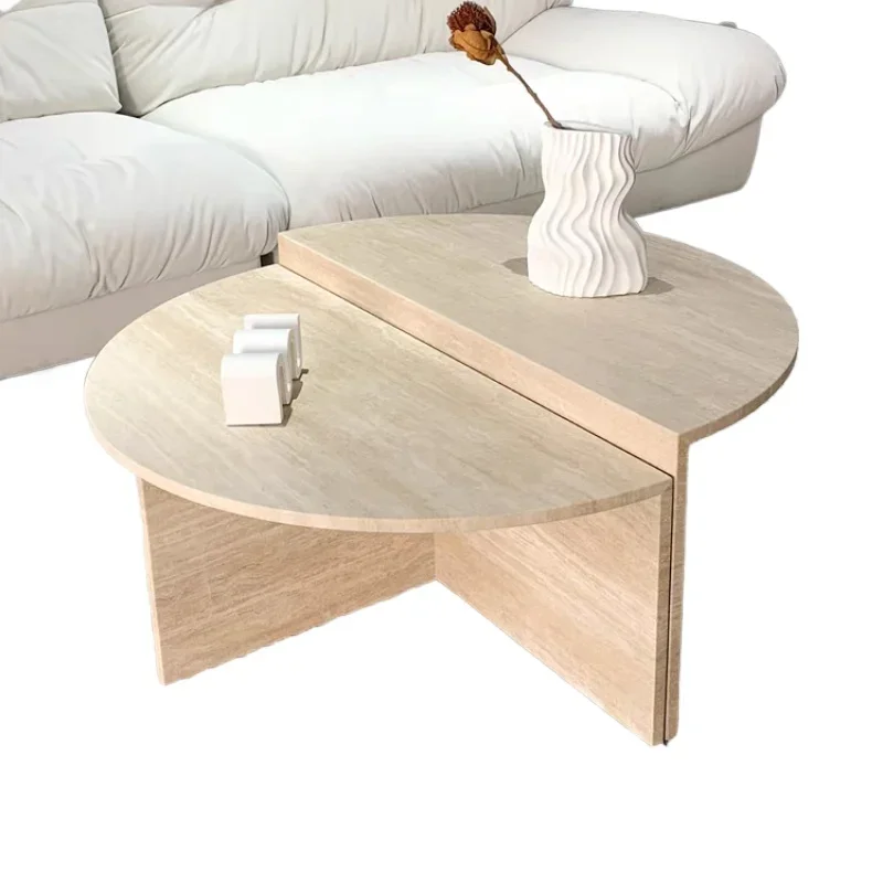 

Ins wabi sandy wind natural travertine coffee table Internet celebrity marble living room simple modern creative geometric table