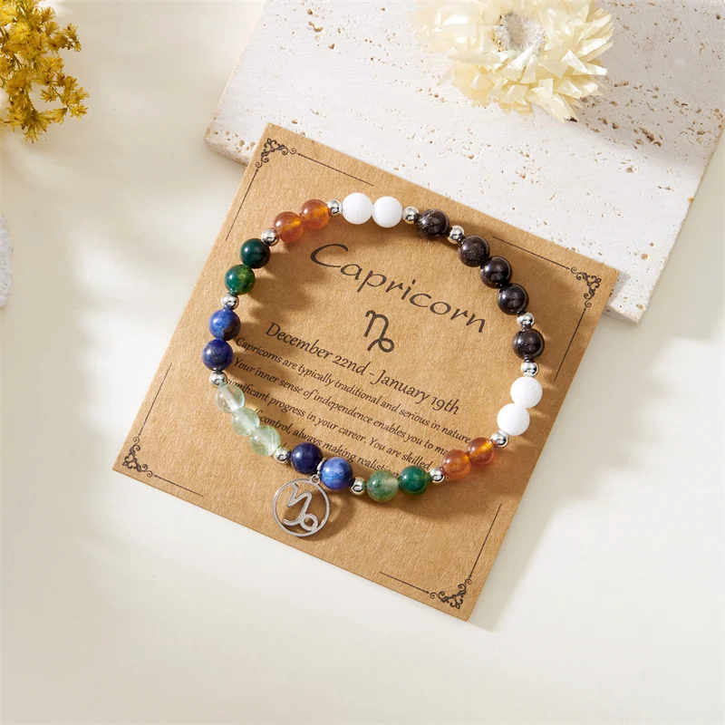 Minimalistische Bunte Naturstein-Perlenarmbänder für Damen und Herren, Modische Handgefertigte 12 Sternzeichen-Armbänder, Schmuck – Detail 22