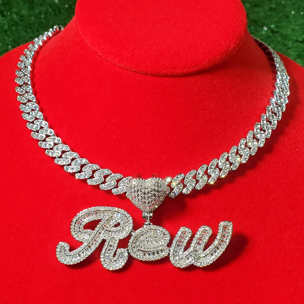 Hot Trendy Icy Baguettes Letters Cuban Chain with Nameplate Custom Name Necklace Personalized Name Jewelry Gifts for Her