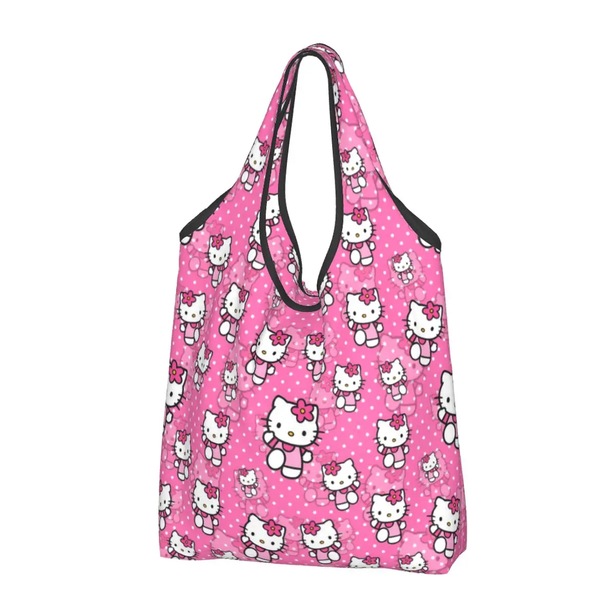 Reusable Kawaii Sanrio HelloKitty Cartoon Shopping Bag for Groceries Foldable Grocery Bags Washable Large Tote Bags