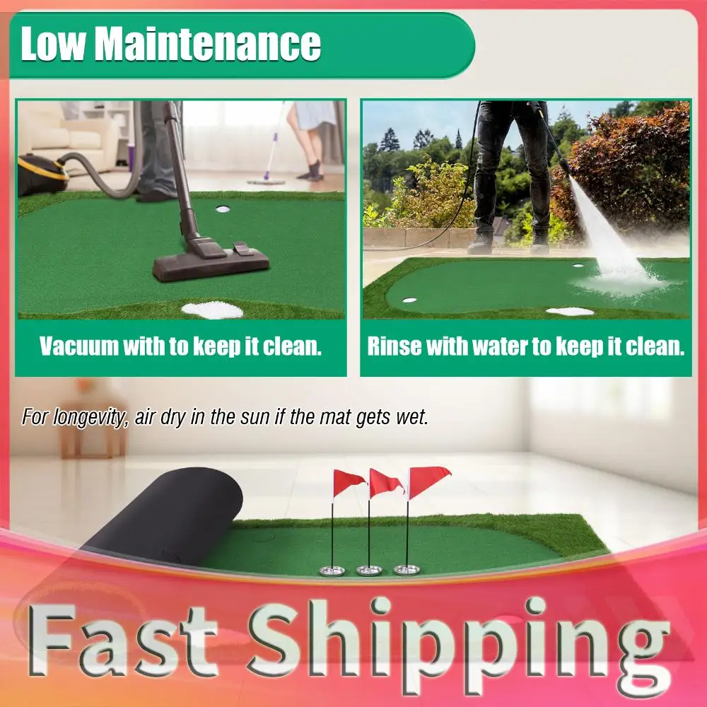 

Golf Putting Training Mat Golf Practice Hitting Green Mat with Movable Cup/Slope Pad 3mx1.5m with Ball Tray for Putting Practice