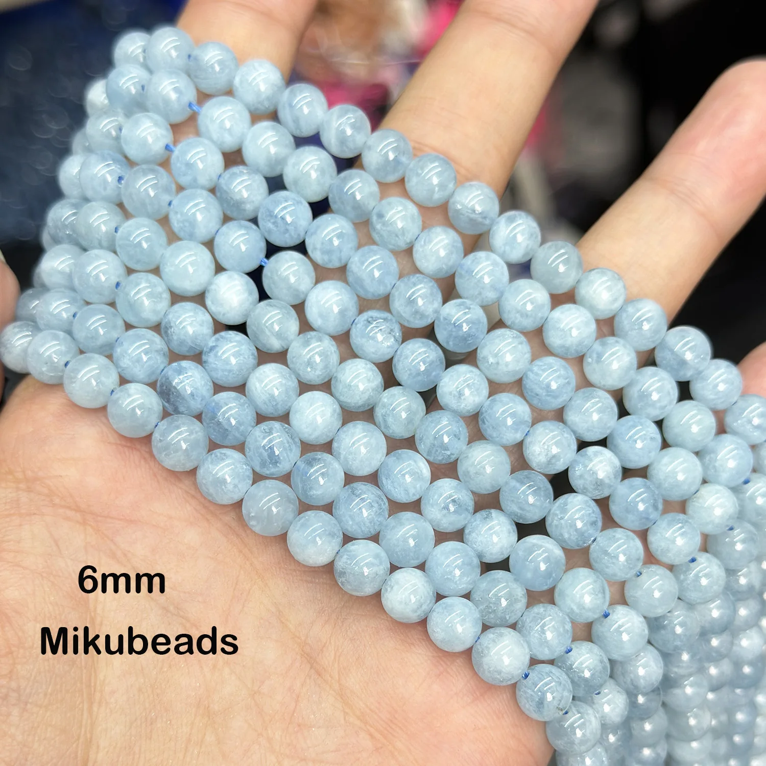 Wholesale Natural 6mm 8mm 10mm AA+ Aquamarine Smooth Round Loose Beads For Jewelry Making DIY Bracelets Necklace