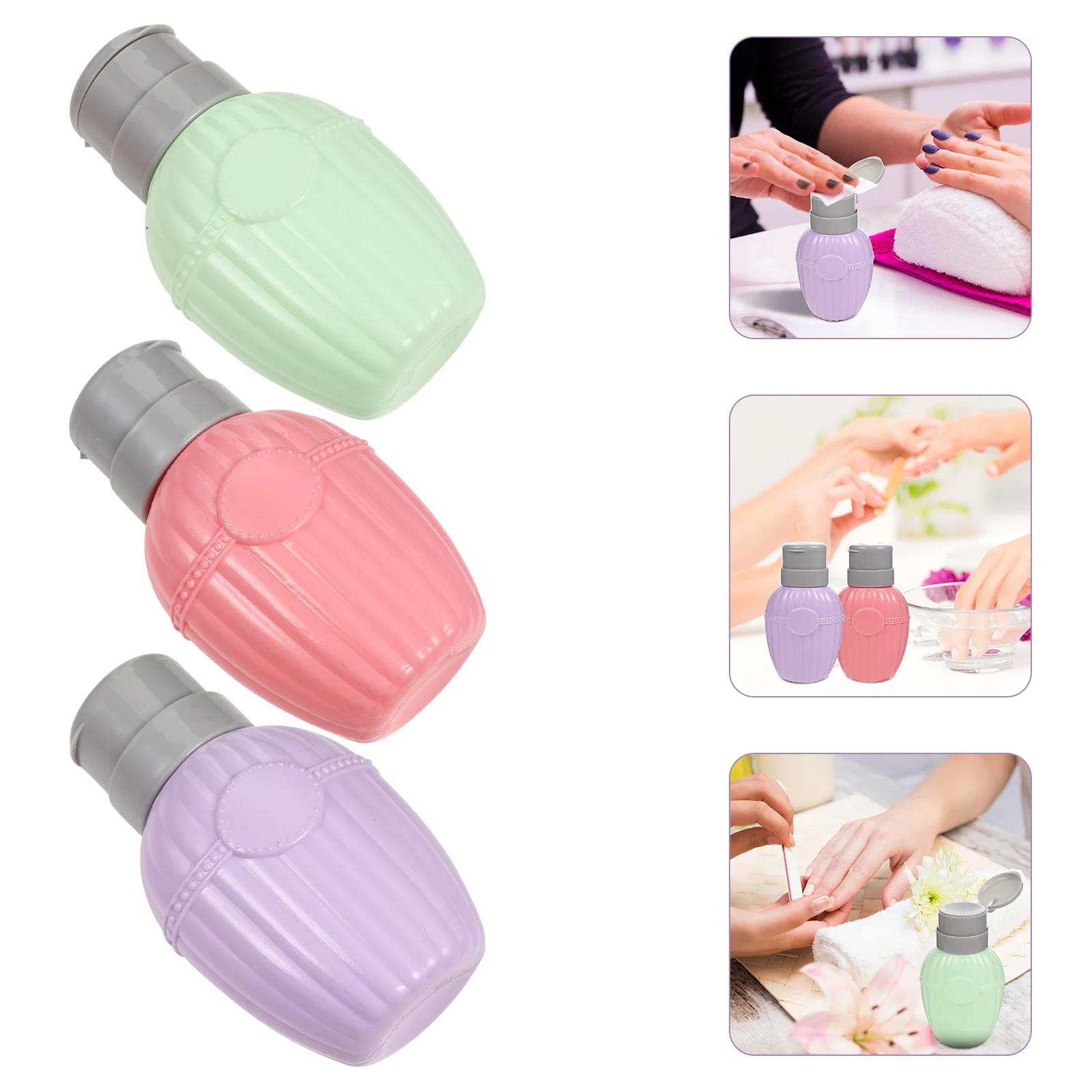 3 قطعة زجاجات مزيل طلاء الأظافر المحمولة خفيفة الوزن مضخة الضغط موزع مانعة للتسرب تصميم رائع هدية السائل