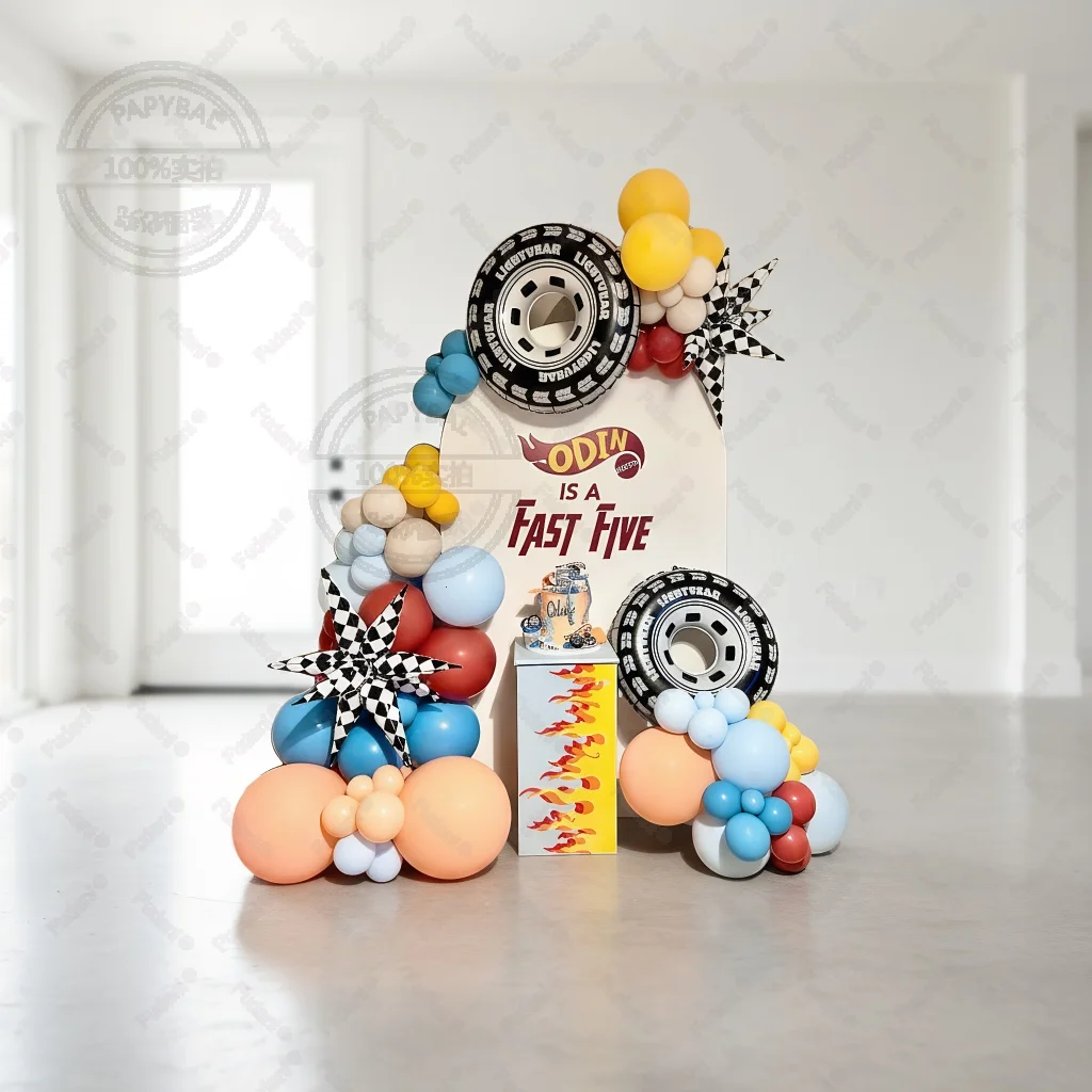 Racing Theme Balloons Arch Gar - Lighting Mcqueen Birthday Decor review and price