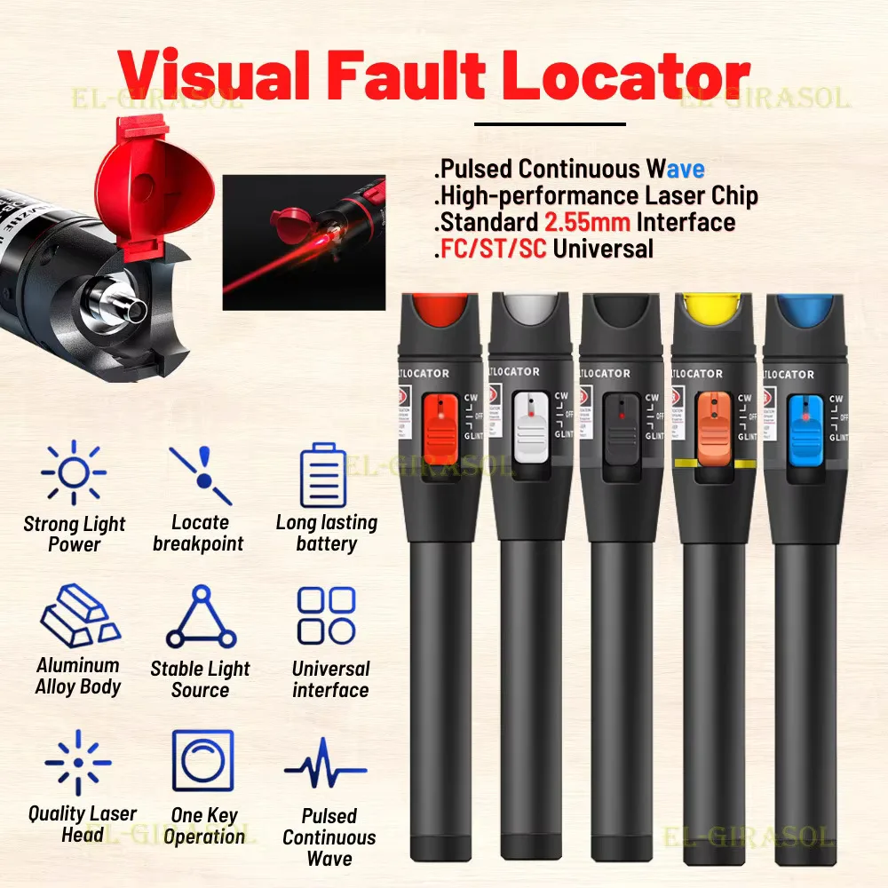 Pen Type VFL Visual Fault Locator 5-60MW Multiple Power Options Fiber Optic Tester Cable Fault Detector Tool