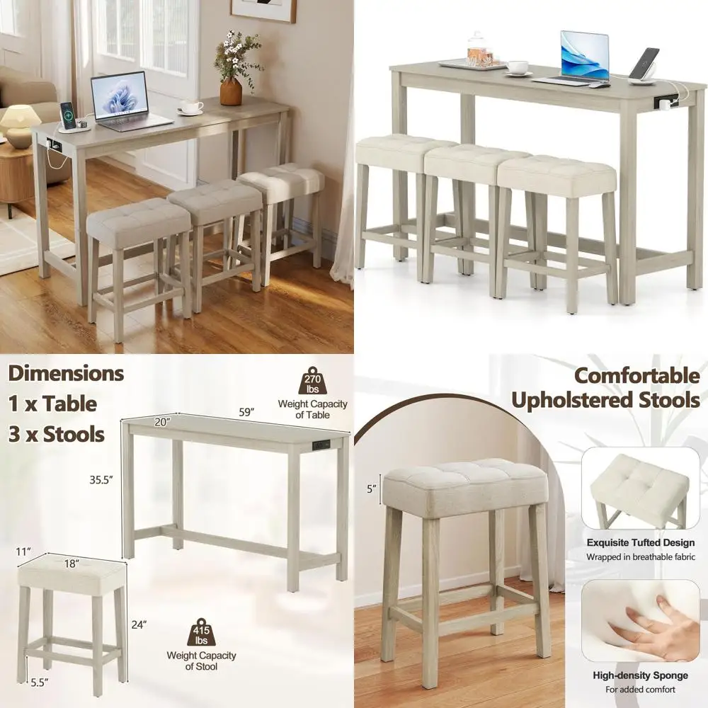 

Комплект из 4 предметов: барный стол с зарядкой, 59 мягких стульев, регулируемые подставки для ног, компактное решение для обеденной зоны