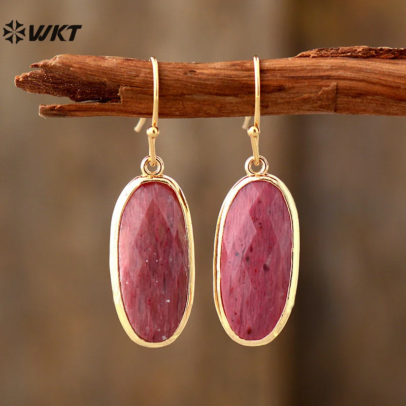 WT-E785 Special Oval Shape Natural Amethyst Lapics Stone Hook Earring For Women Cocktail Party Dress Accessory 5