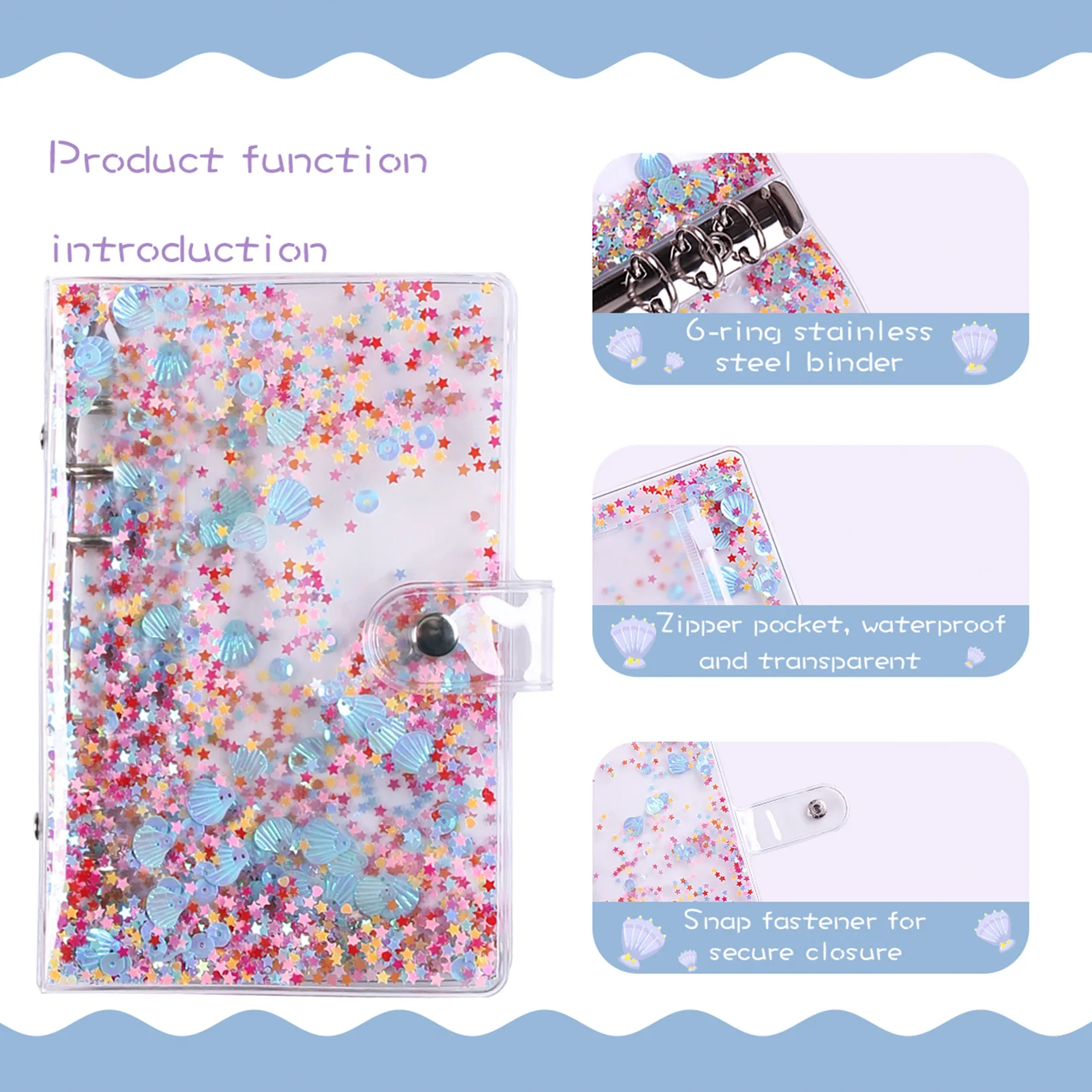 A6 Soft PVC 6 Rings Binder Cover Clear Budget Binder Cute A6 6-Hole Planner Binder Cover