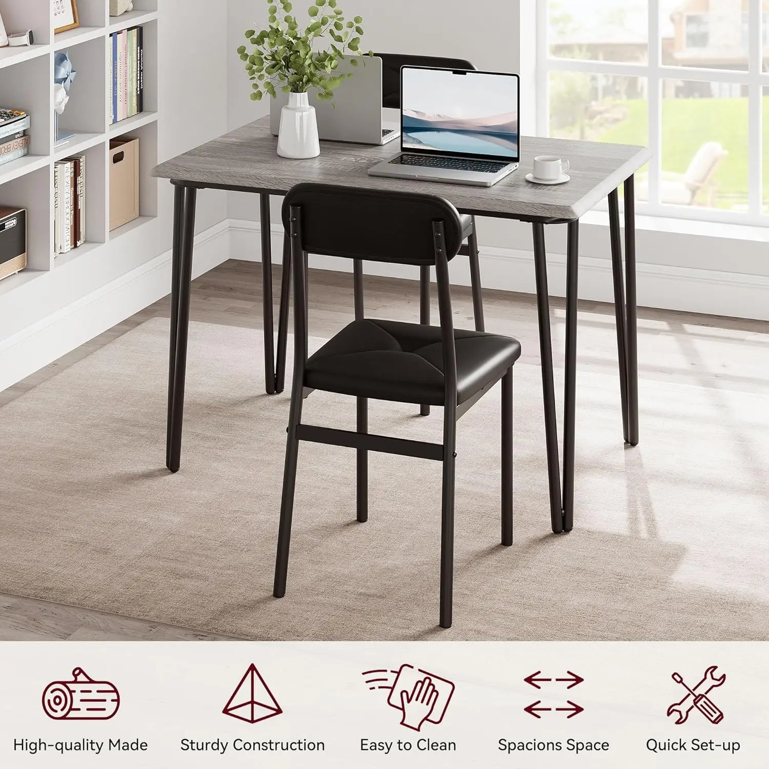 Juego de mesa de comedor para 2, mesa de cocina y sillas para 2 con sillas tapizadas, juego de mesa de comedor de 3 piezas, pestaña cuadrada para cena