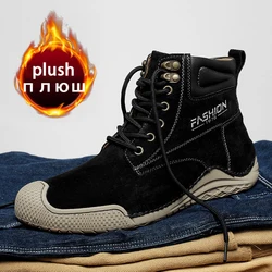 Handmade Suede Men Boots With Fur Keep Warm Outdoor Winter Sneakers For Men New Casual Ankle Boots Plus Size 38-48