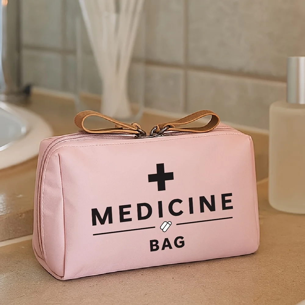 Vintage Travel Organizer for Ladies Black Medicine Label Cross Pattern Compact Toiletry Bag for Travel Hospital Clinic Gift