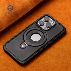 Magnetic Leather Stand Ring Case For iPhone 16 12 13 14 Plus 15 Pro Max Shockproof Hollow Logo Cover For Magsafe Wireless Charge