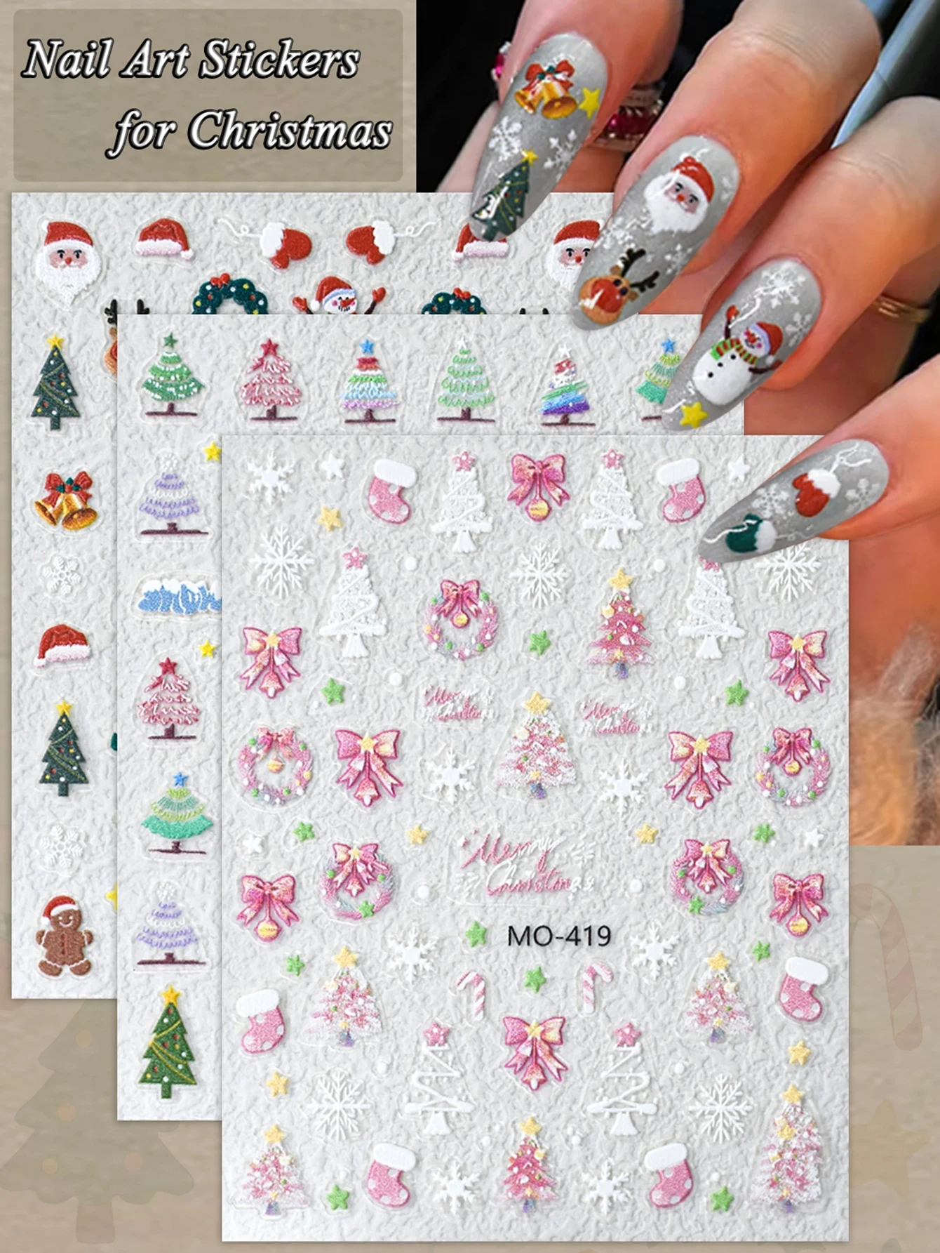 3/6 ورقة عيد الميلاد مسمار الفن ملصقات ندفة الثلج شجرة سانتا تنقش مسمار الشارات لقضاء عطلة مانيكير الديكور #1