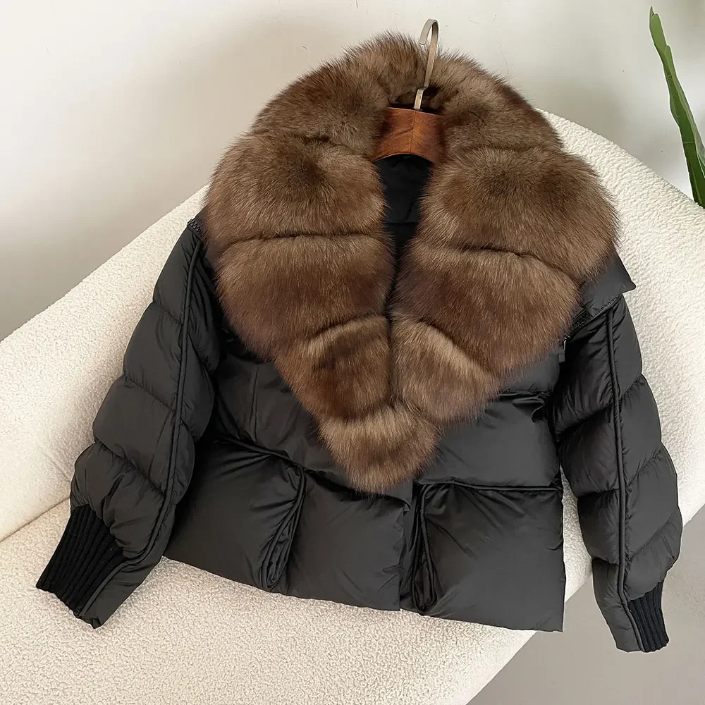 Moda 2024 Giacca Invernale Donna Naturale Reale Procione Collo di Pelliccia di Volpe Piumino D'anatra Bianca Cappotto di Spessore Caldo Streetwear Casual Tuta Sportiva