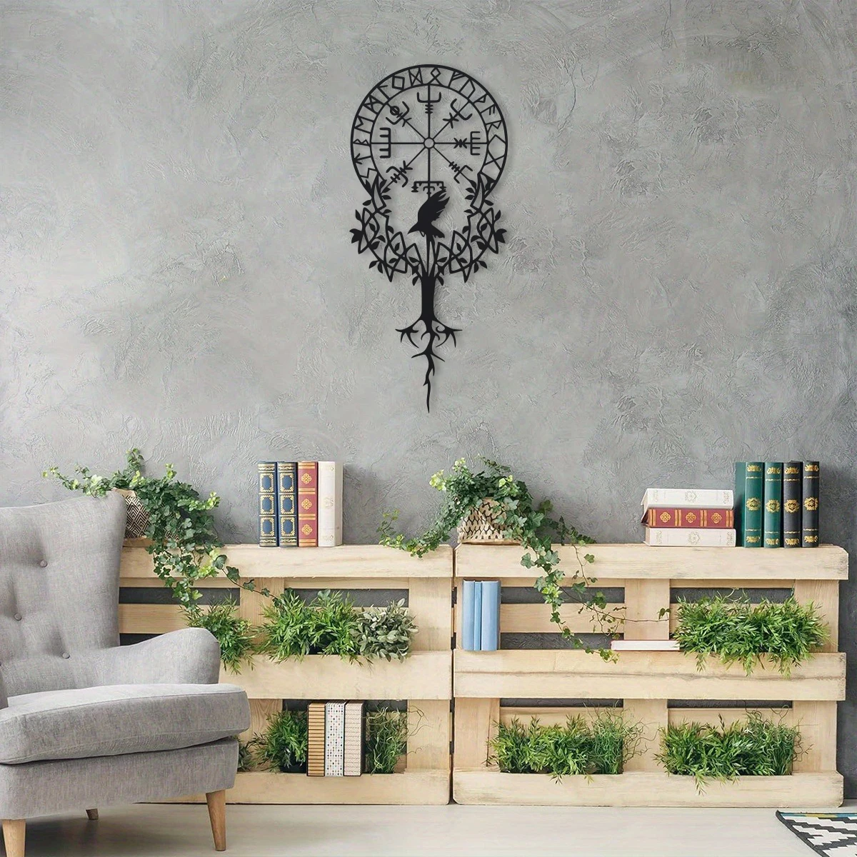 Viking Symbol Metal Wall Art, Black Nordic Decor,Vegvisir Compass Design, Amulet Protection, Meaningful Viking Gift