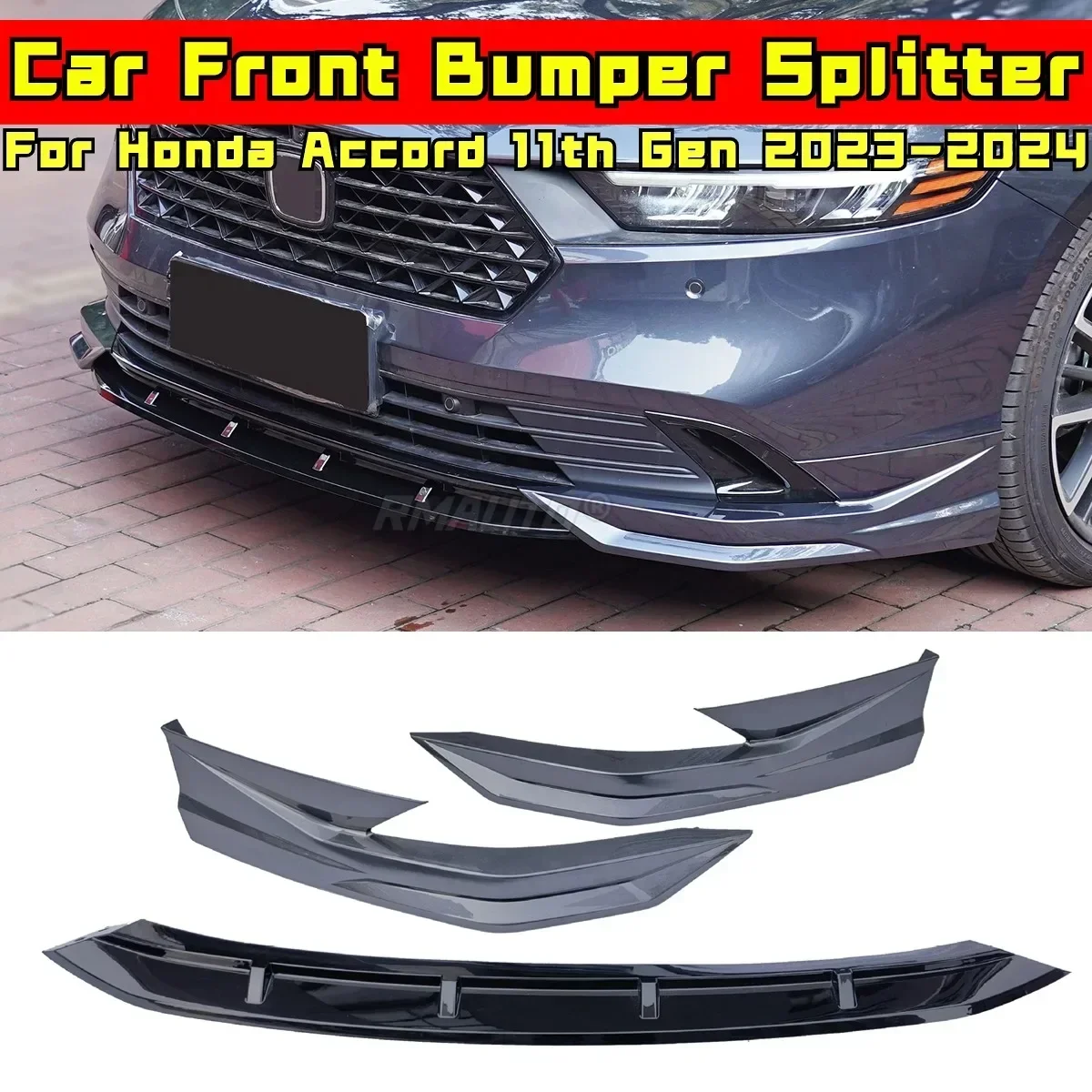 Accord Front Bumper Splitter Glossy Black Sport Style Bumper Guard Body Kit For Honda Accord 11th Gen 2023-2024 Car Accessories