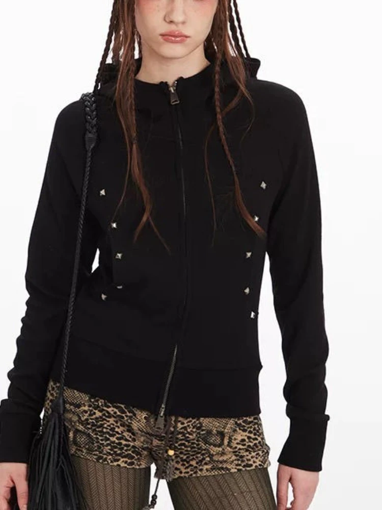 Deeptown Vintage Gray Zip Up Hoodies Women Harajuku Gothic Hip Hop Sweatshirts American Retro Punk Black Streetwear Hoodies