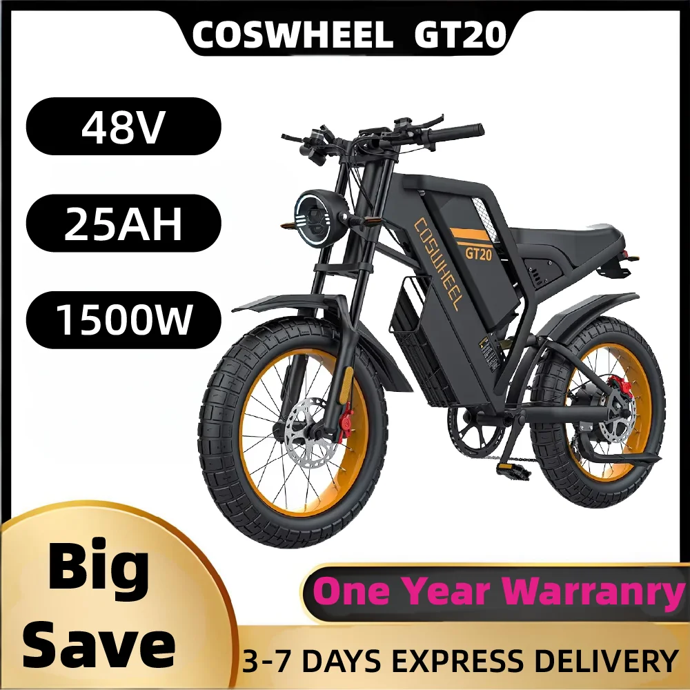 

Coswheel GT20 электронный велосипед для взрослых, 1000 Вт, 48 В, 25 Ач, аккумулятор, электрический велосипед, 20-дюймовый электронный горный велосипед с толстыми шинами