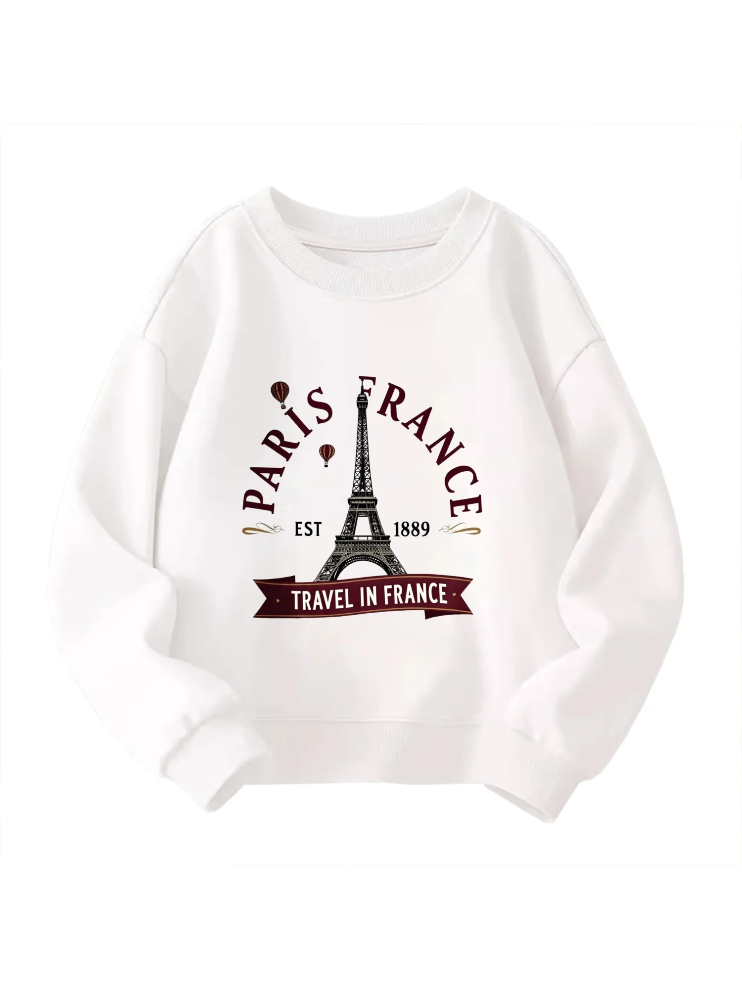 

​ Детская хлопковая толстовка для детей, Парижский воздушный шар и сцена достопримечательностей для мальчиков и девочек, модная тема французского путешествия ​