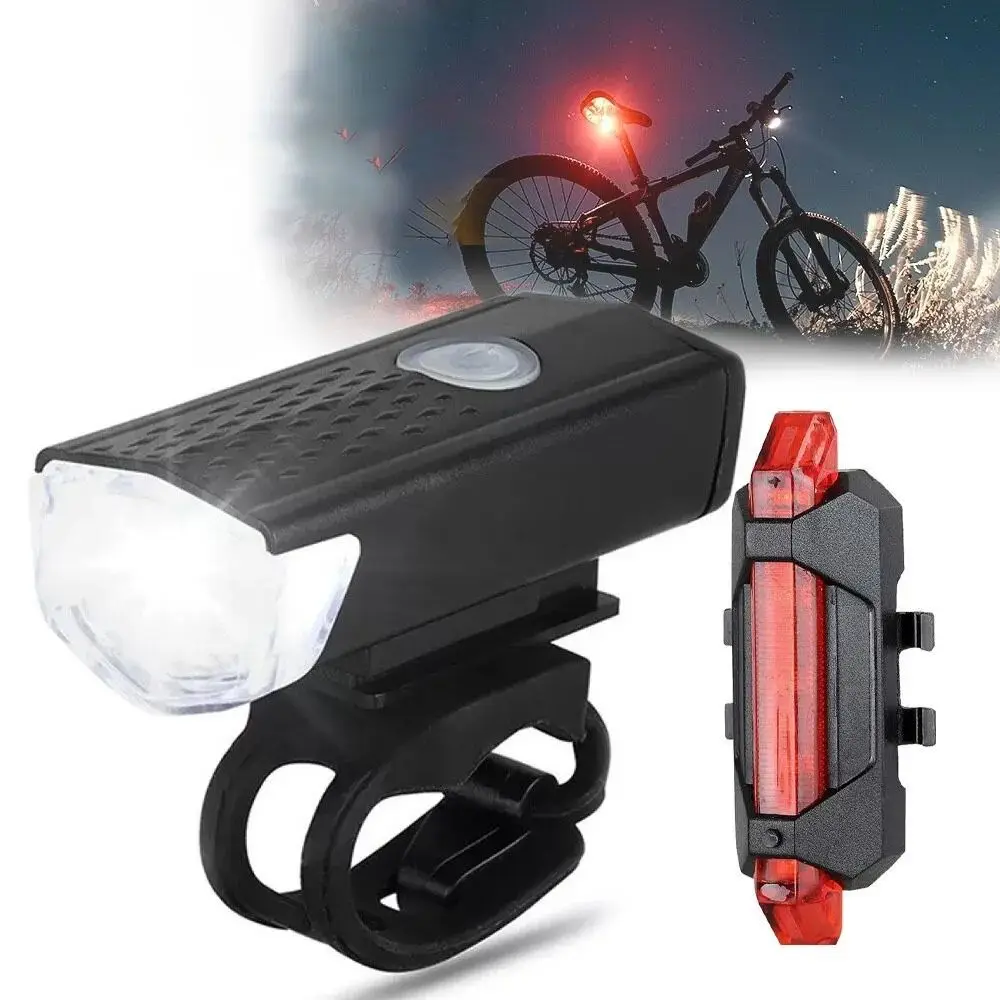 

2Pcs/Set USB Rechargeable Bike Lights Waterproof 3 Lighting Modes Bike Headlight Tail Light Set Easy To Install Black White