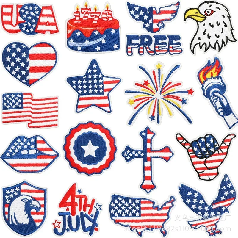American National Day Cake Embroidery Cloth Sticker Bag Decoration Patch Sticker Independence Day Love Eagle Computer Embroidery