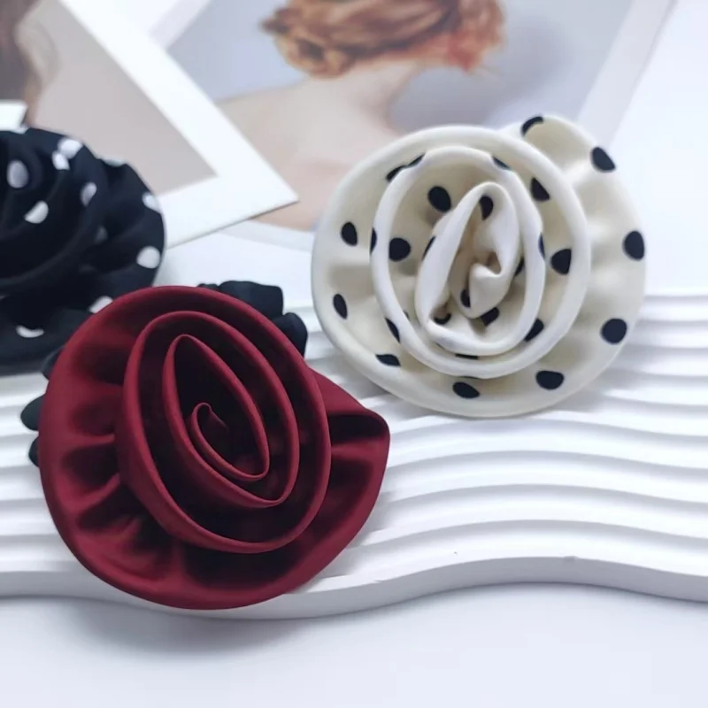 Vintage Polka Dot rose Flower Hair Band Exquisite High Elastic Red Rose Ponytail Hair Rope Ball Head Girl Hair Accessoires