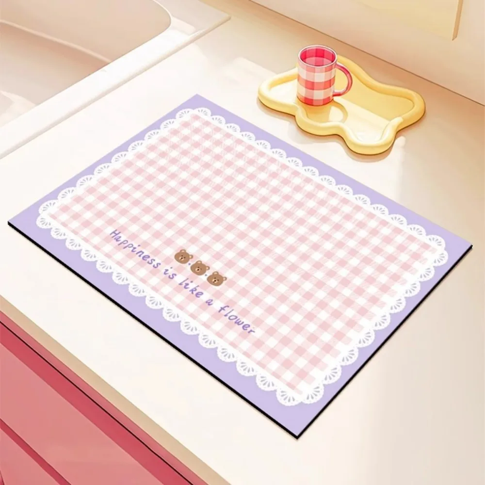 VIKAMA Diatomite Drain Mat for Kitchen Counter Quick Dry Absorbent Non-Slip Desk Mat Heat Resistant Cup Pad