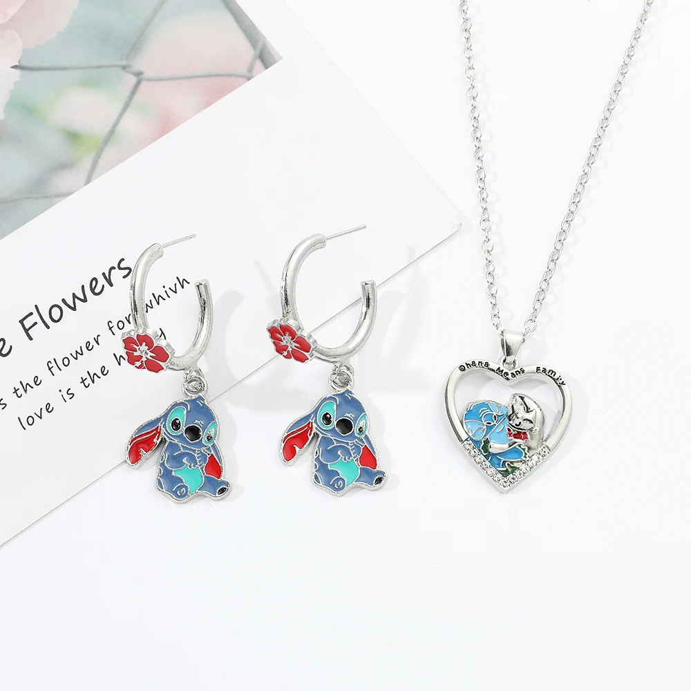 

Disney Anime Figure Stitch Enamel Charm Necklace Eardrop Lilo & Stitch Peripheral Jewelry for Girls Cute Ear Neck Accessories